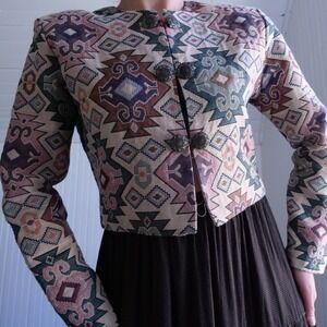 Vintage 1990s New Frontier pastel southwest tapestry cropped jacket